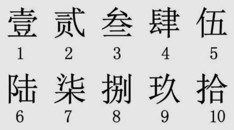 大写一二三四五六七八大九十大写，零一二三四五六七八的大写