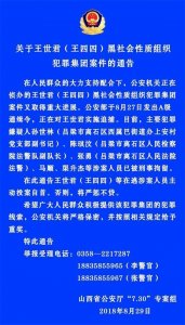 ​关于王世君（王四四）黑社会性质组织犯罪集团案件的通告